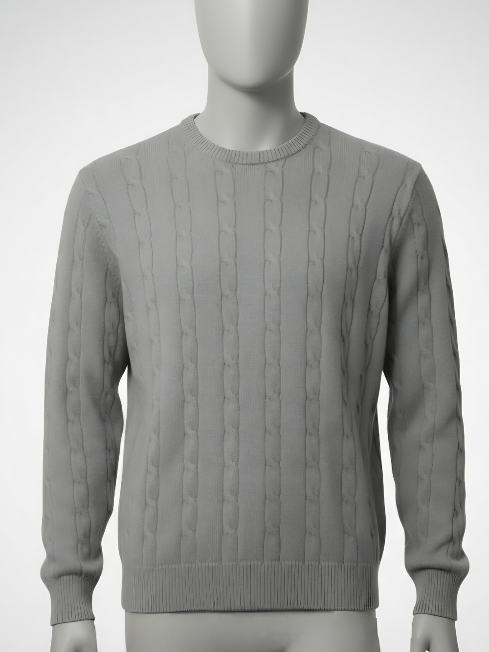 Men's Cable Knit Crewneck Sweater in Light Gray